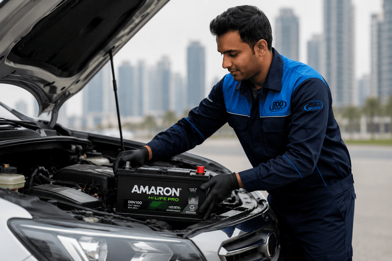 Amaron Battery replacement by a Battery Store technician in Dubai